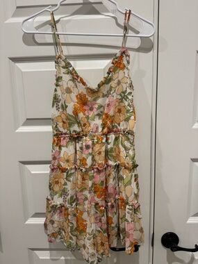 Blu Pepper Floral Smocked Romper in White, Pink, Green, Orange Small